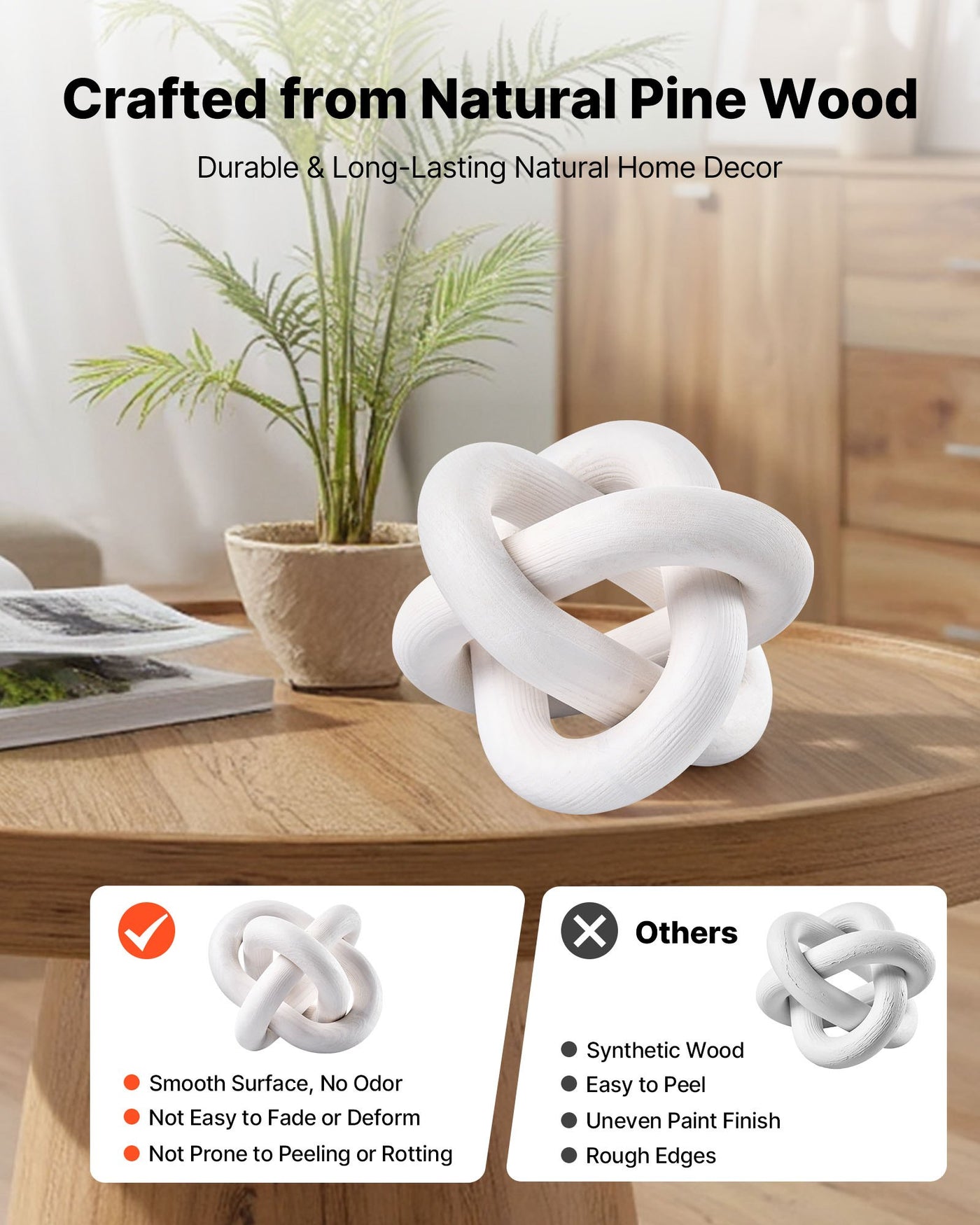 Wood chain link knot decor on a coffee table