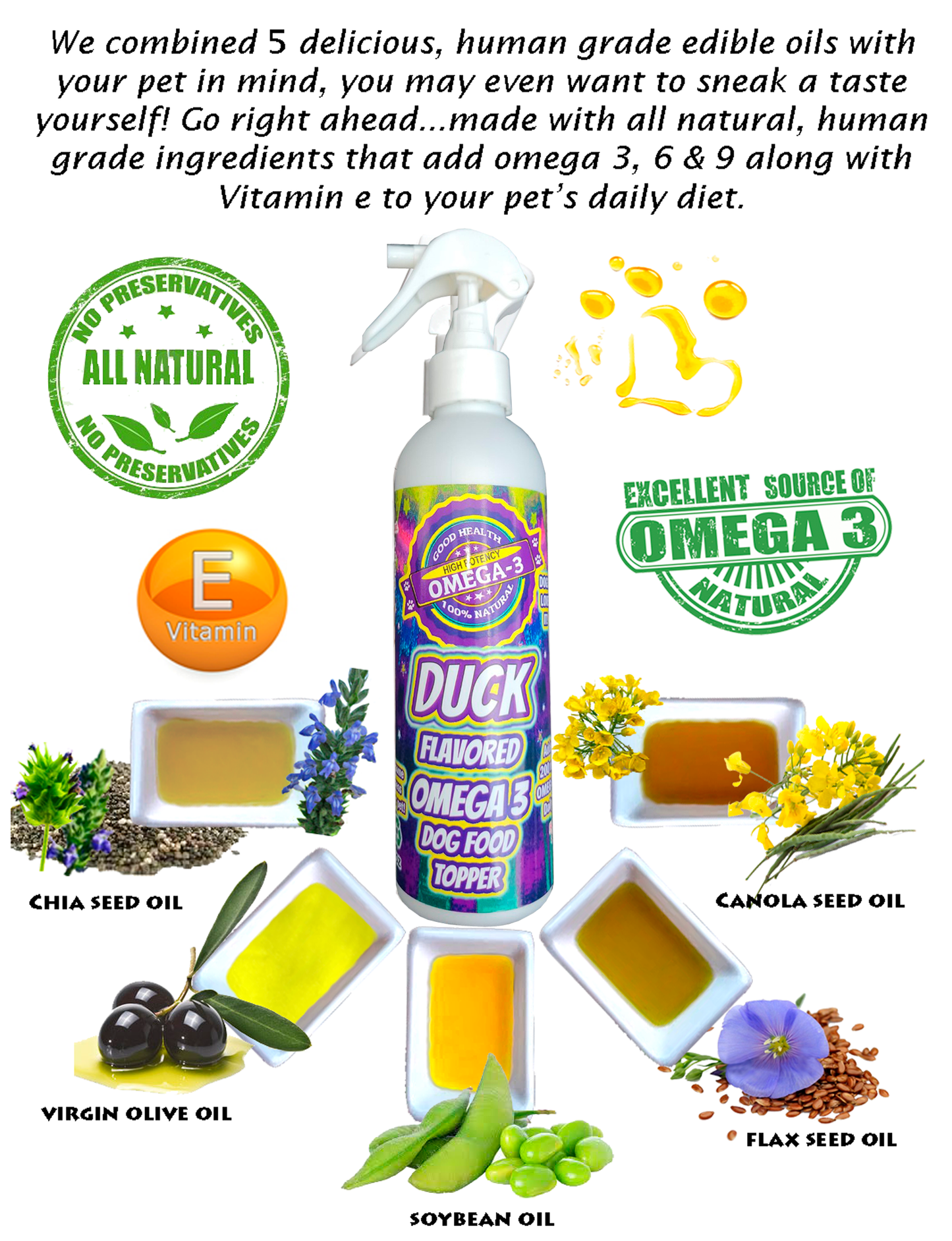 Duck Flavored Omega-3 Dog Food Topper Spray