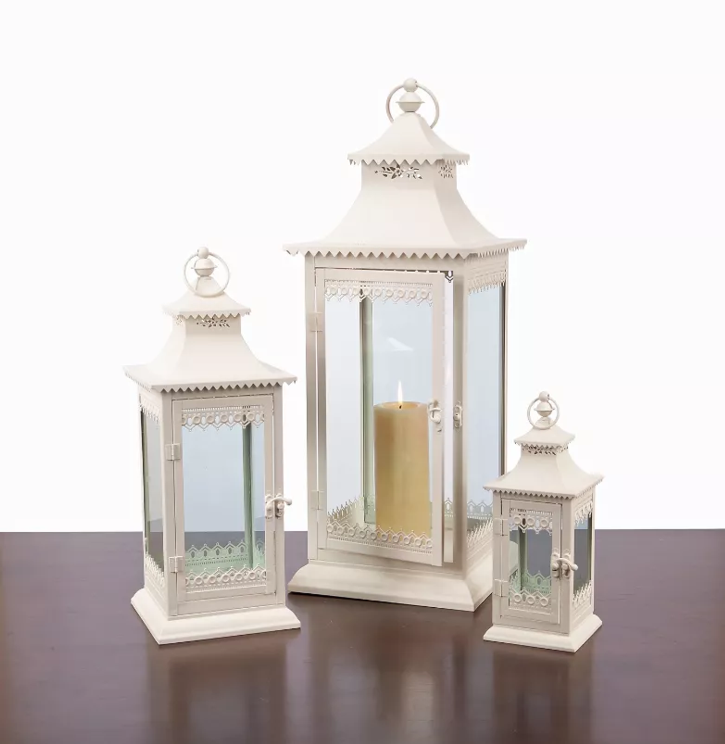 Metal & Glass Lanterns, Set of 3 (12-27.5 in)