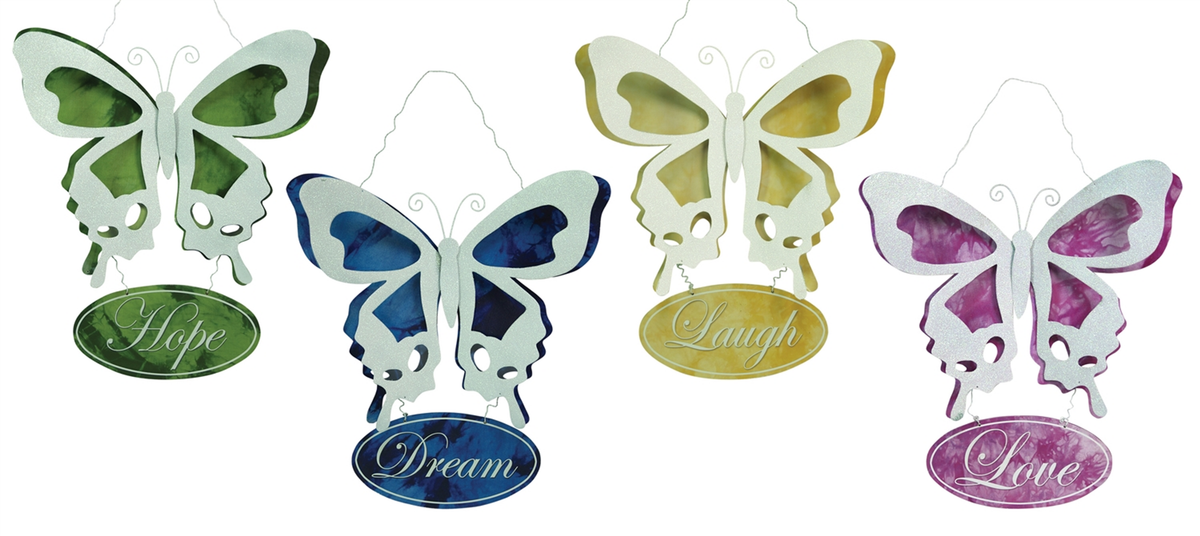 Love Laugh Hope Dream Butterfly Plaque, Set of 4 (24 in)