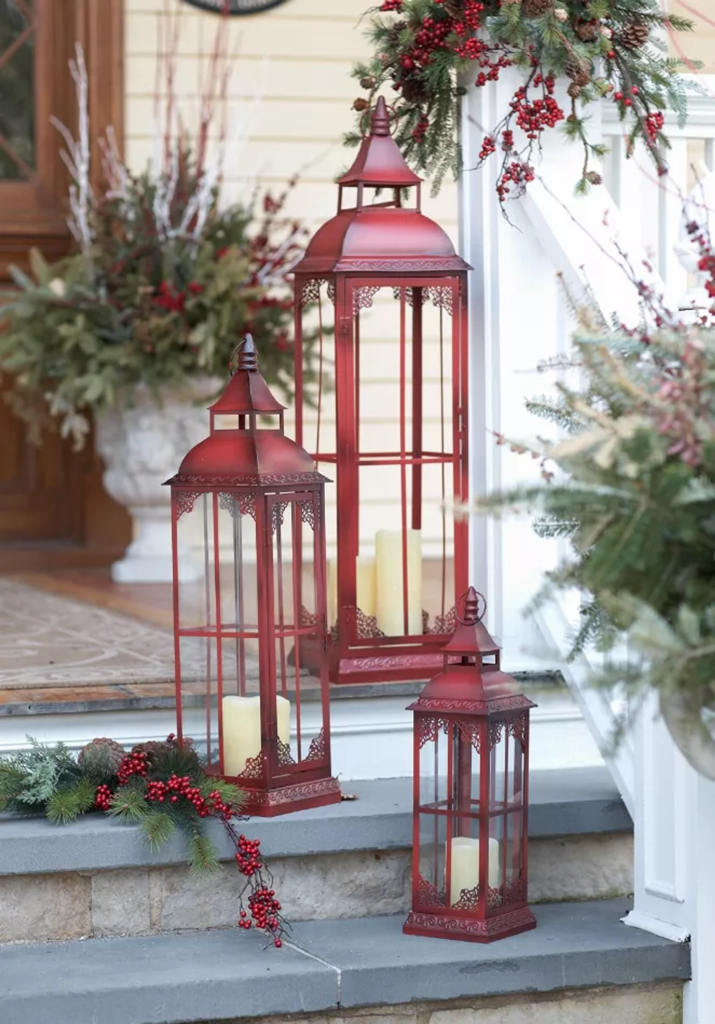 Metal & Glass Lanterns, Set of 3 (19.75-37 in, Oversized)