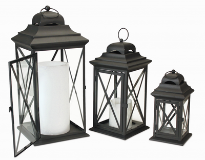 Iron & Glass Lanterns, Set of 3 (11.75-22 in)