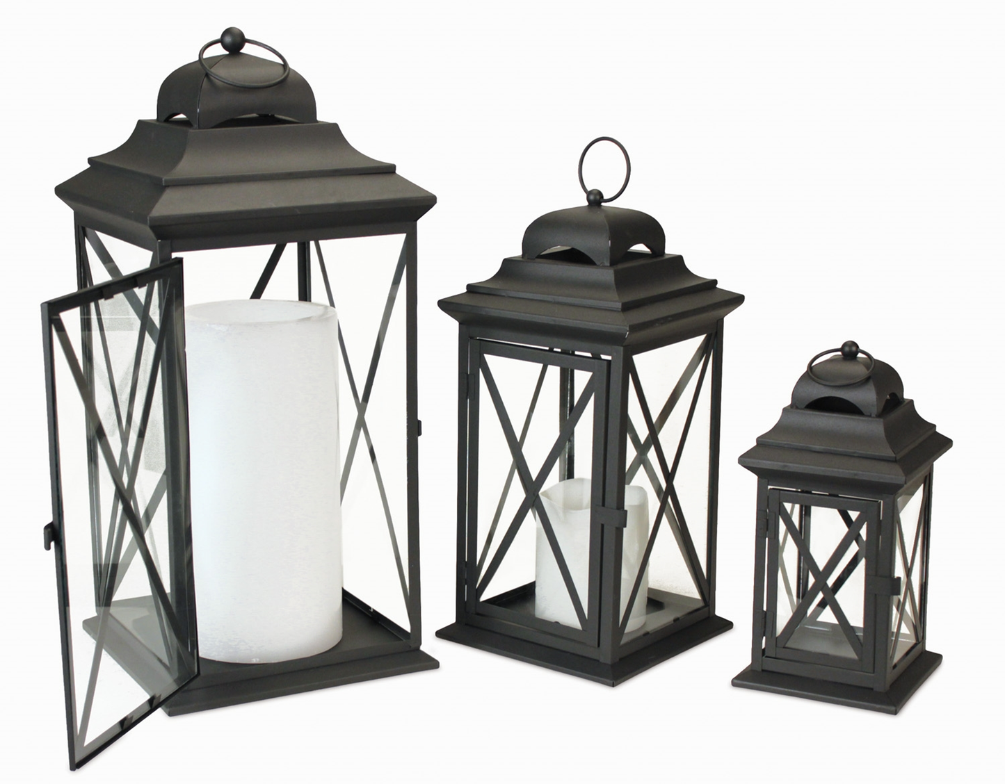 Iron & Glass Lanterns, Set of 3 (11.75-22 in)