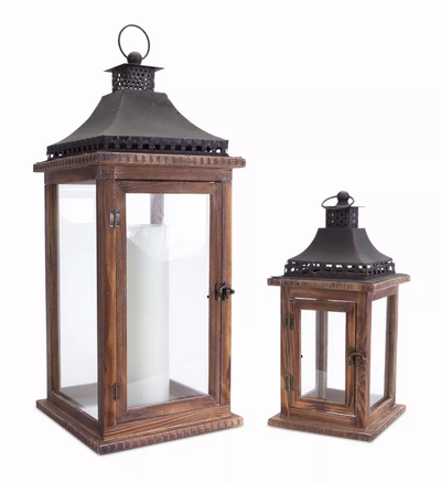 Wood & Iron Lanterns, Set of 2 (14.25-23.5 in)