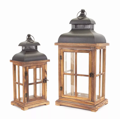 Wood & Metal Decorative Lantern (Set of 2)