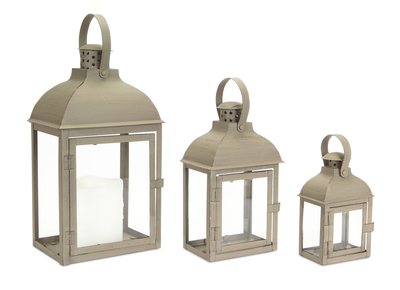 Iron & Glass Decorative Lantern, 7.5"-14"H Set of 3 (Design II)