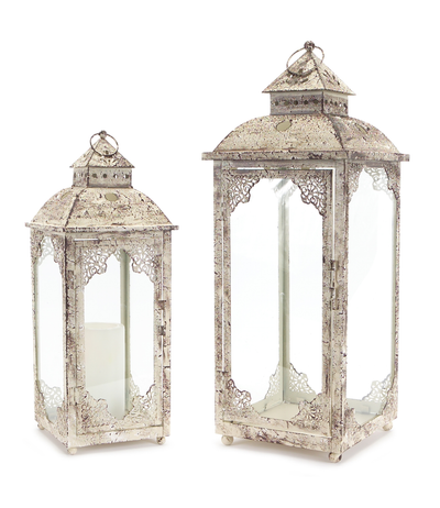 Iron & Glass Decorative Lantern, 17.5"-22"H (Set of 2)