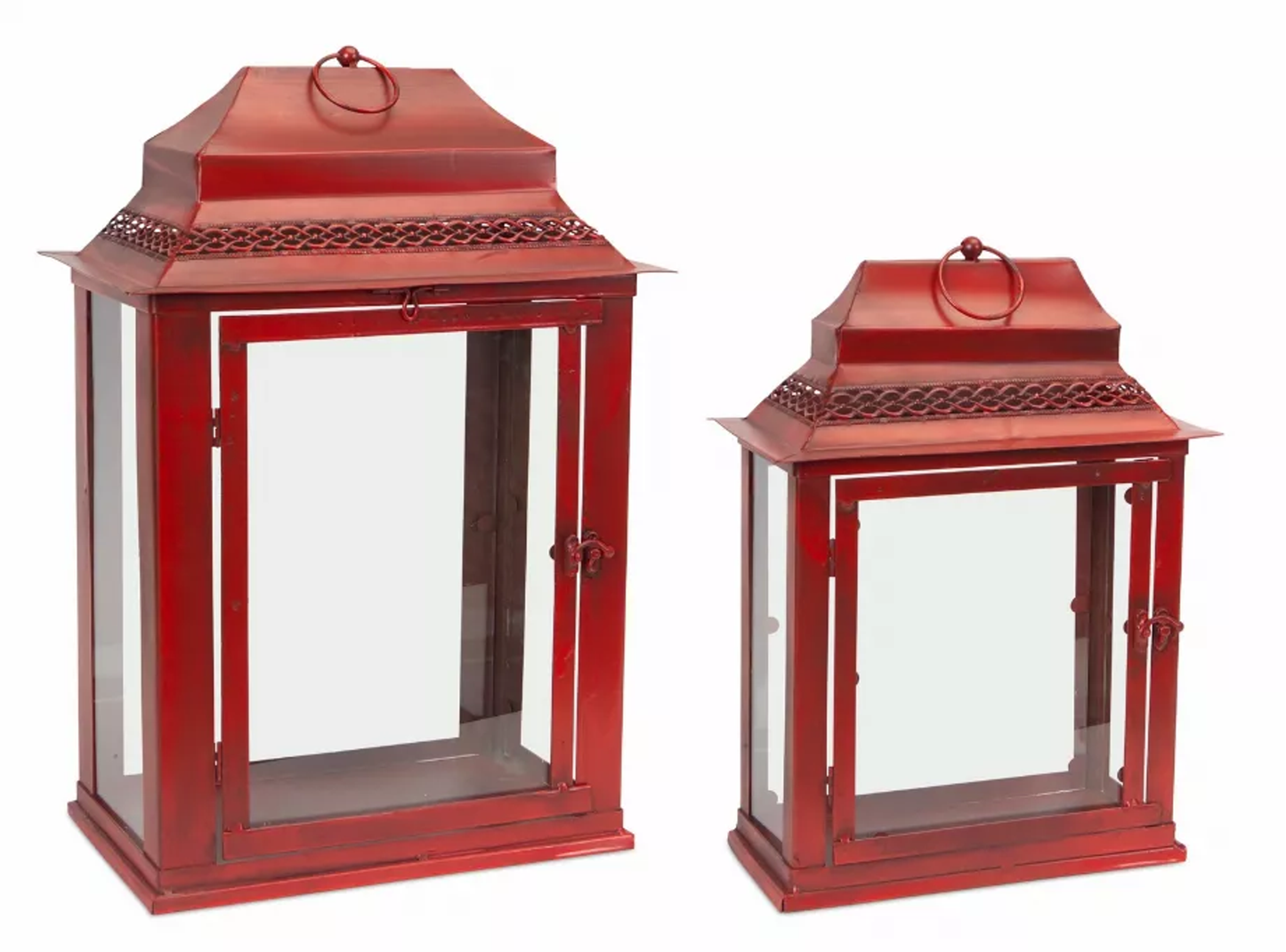 Metal & Glass Decorative Lanterns (Set of 2)