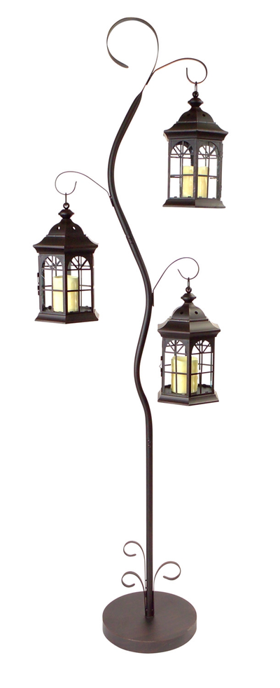 Iron Lantern Tree with 3 Hanging Lanterns