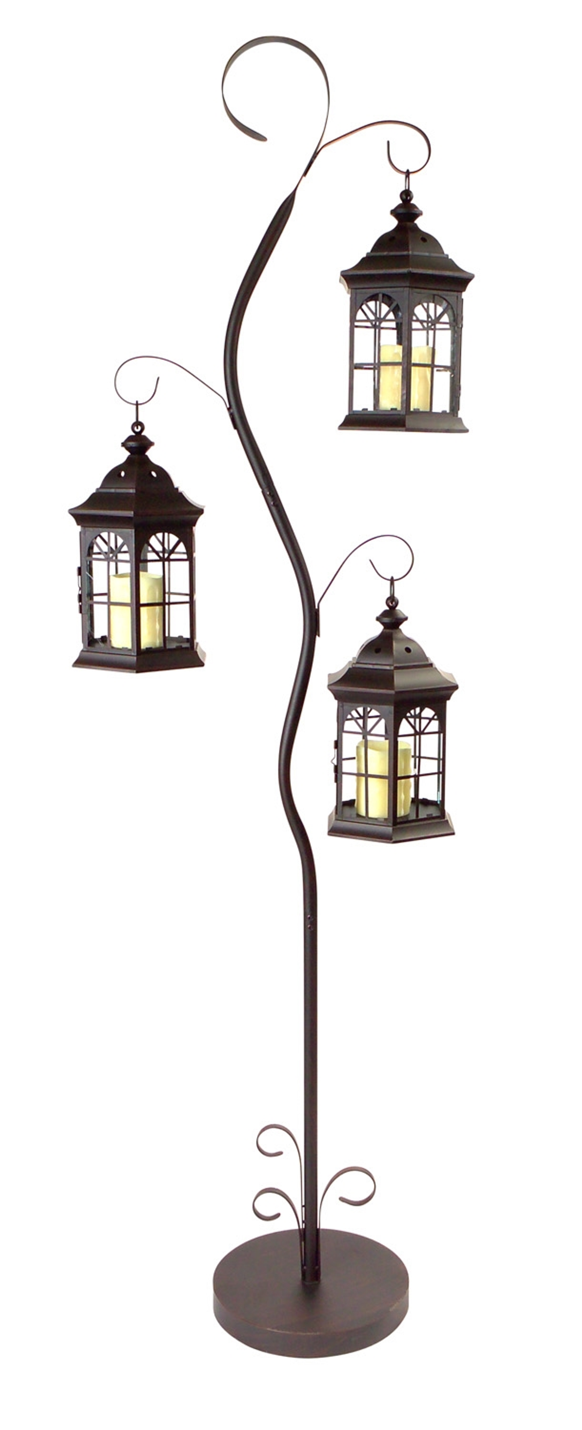 Iron Lantern Tree with 3 Hanging Lanterns