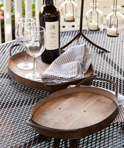 Wood & Metal Wood-Grain Serving Trays, Set of 2