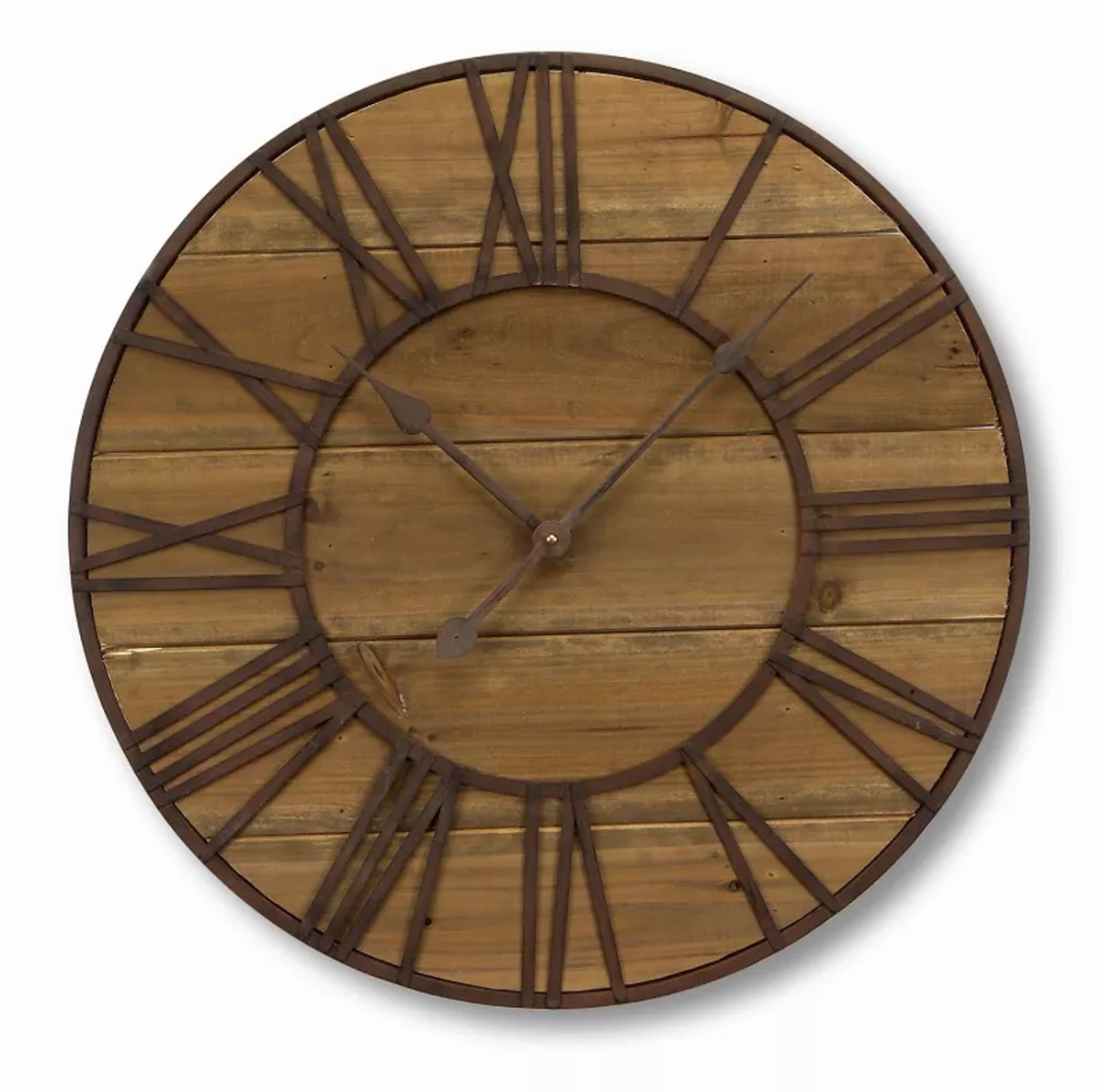 Round Roman Numeral Wall Clock, Wood & Metal