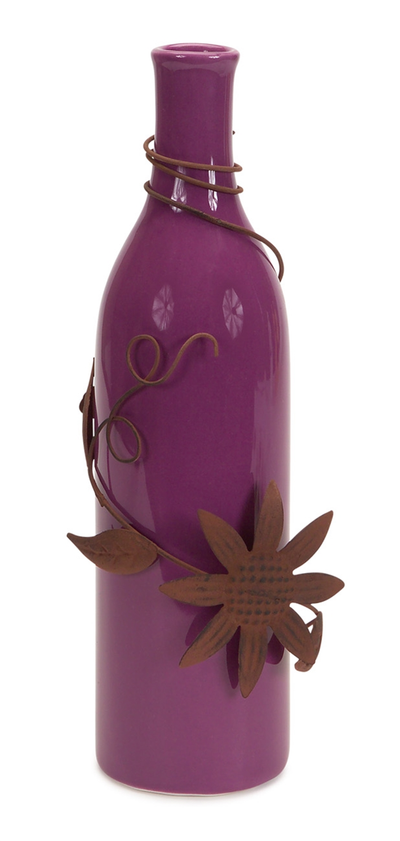 Ceramic & Metal Bud Vase with Floral Accent, Set of 4
