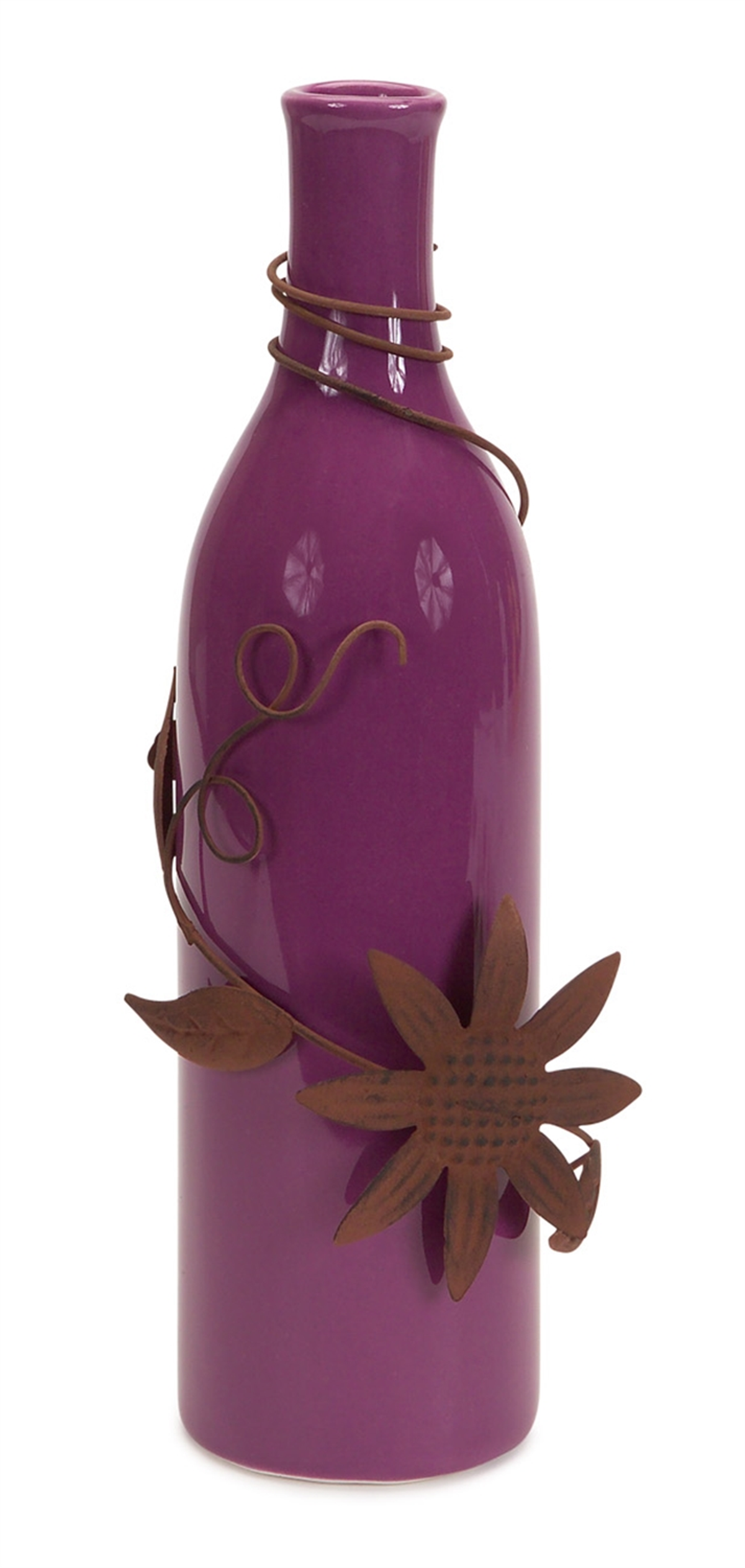 Ceramic & Metal Bud Vase with Floral Accent, Set of 4