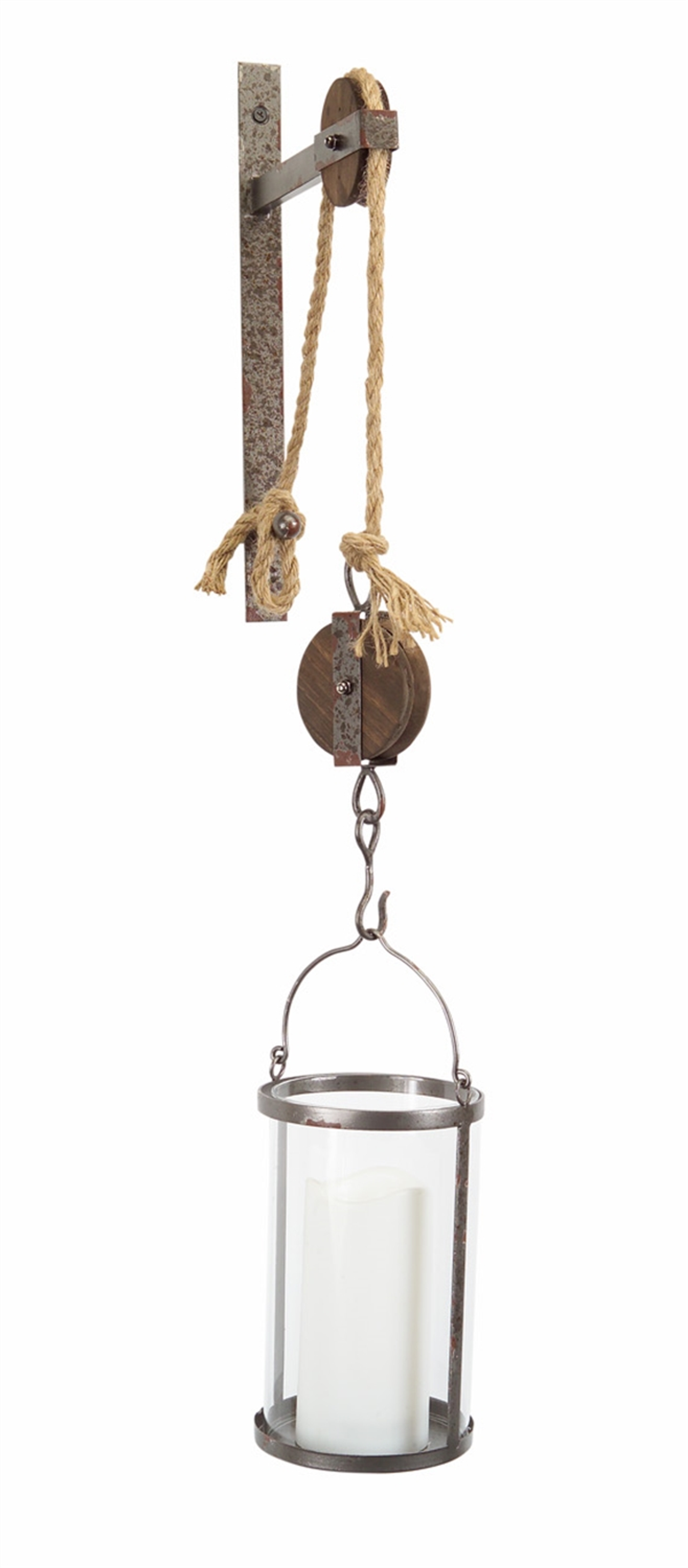 Pulley-Mounted Wall Canister, Metal & Glass