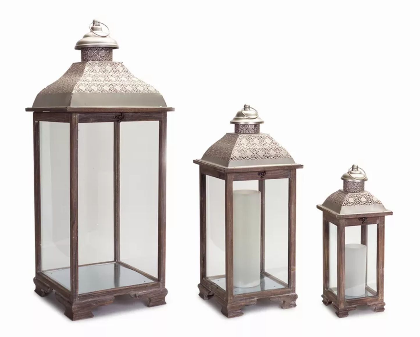Metal & Wood Lanterns, Set of 3
