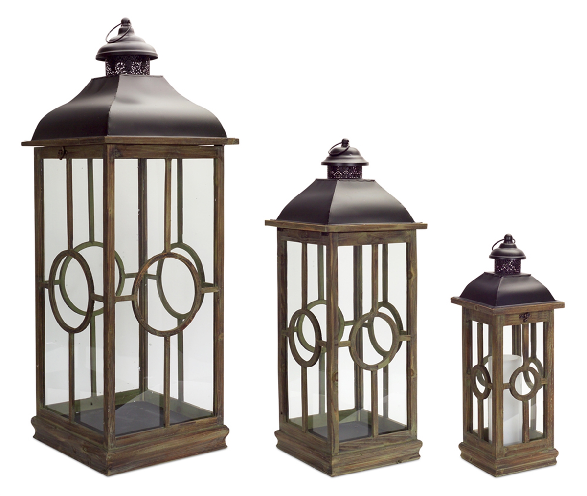 Metal & Wood Lanterns, Set of 3 (22in-42in)