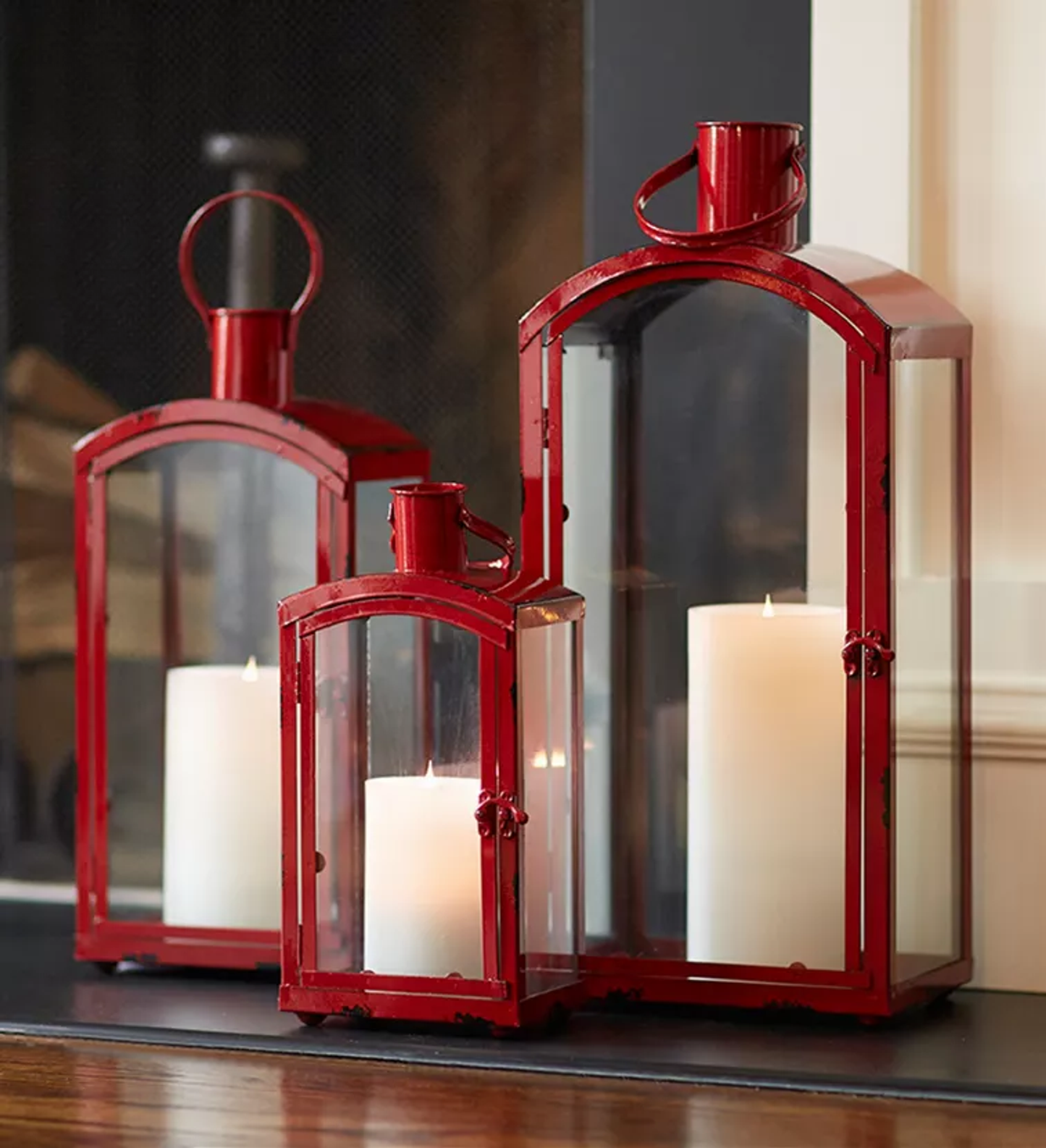 Metal & Glass Lanterns, Set of 3 (15in-25in)