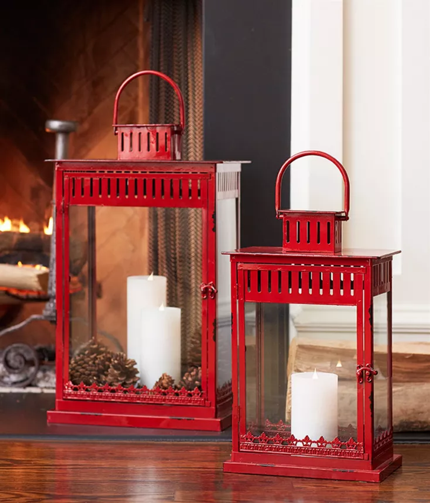 Metal & Glass Lanterns, Set of 2 (20in-25in)