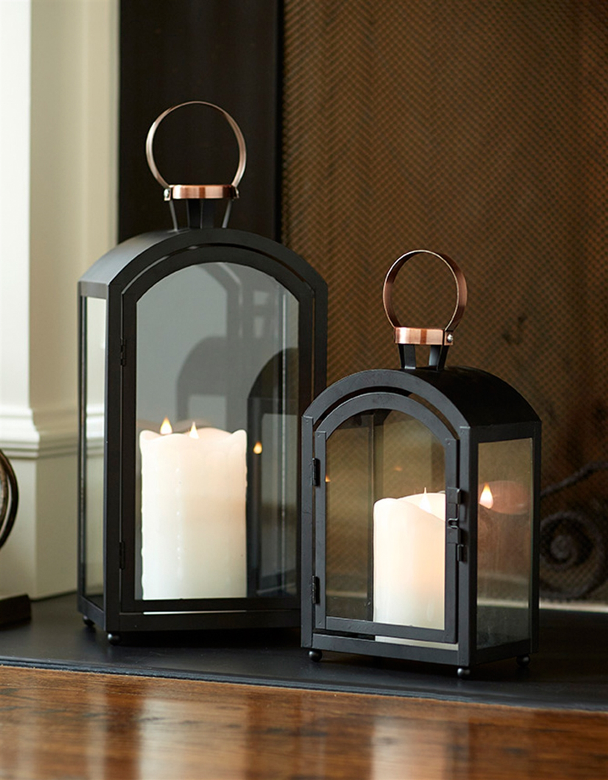 Metal & Glass Lantern, Set of 2 (15"H, 20"H)