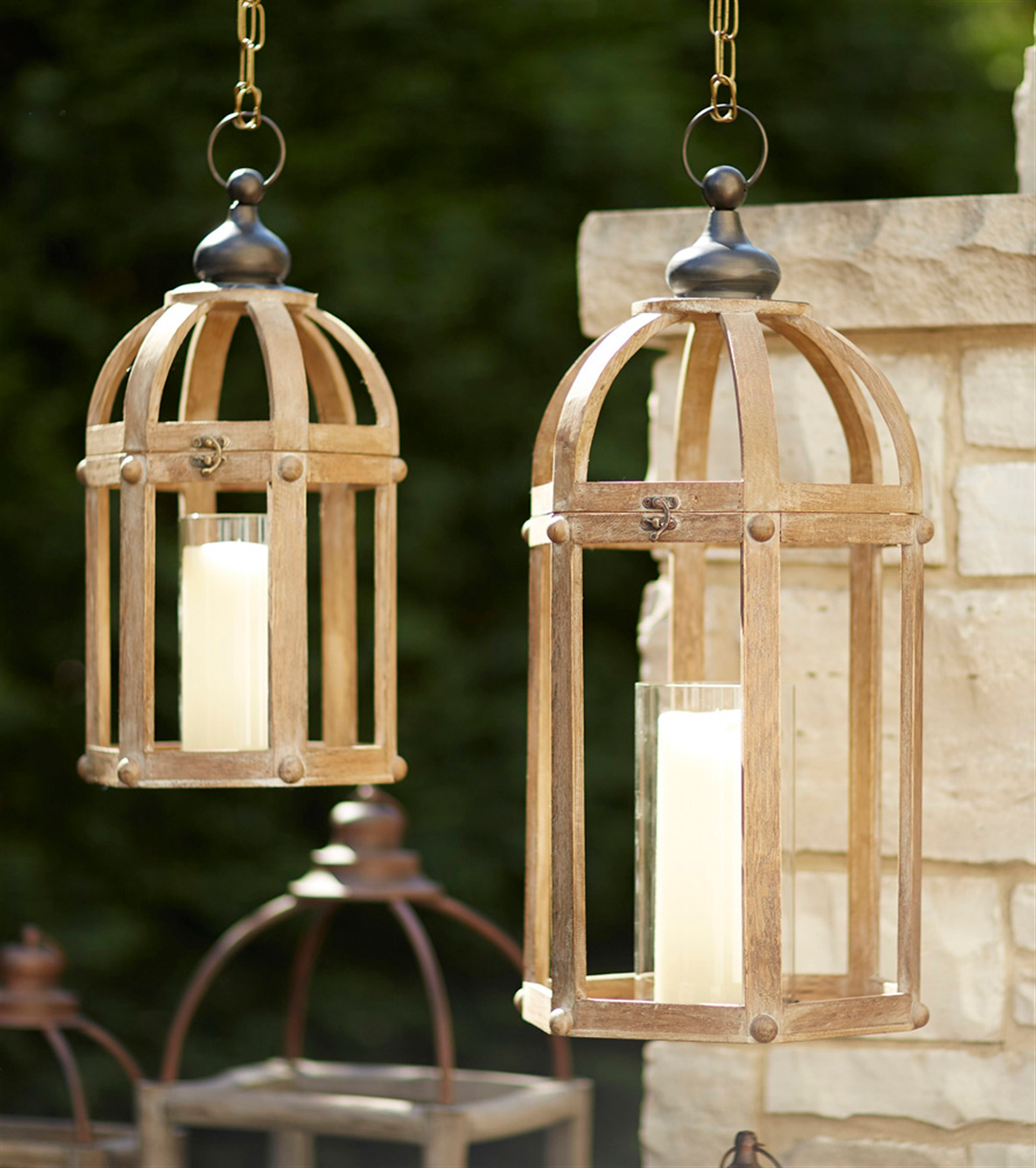 Wood, Metal & Glass Lanterns, Set of 2 (21"H, 28"H)