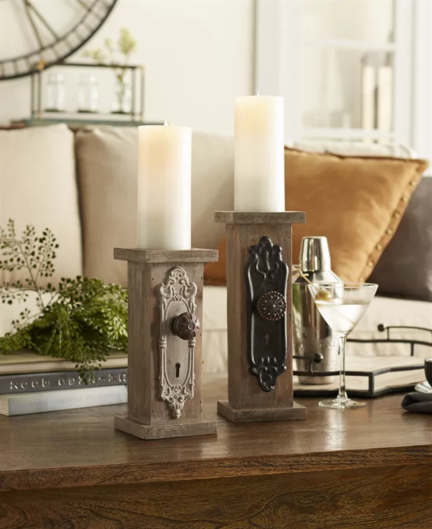 Wood & Metal Door Knob Candle Holders, Set of 2