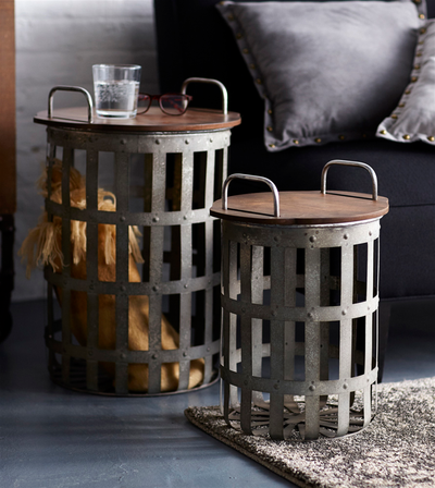 Metal & Wood Accent Side Tables, Set of 2 (15.5"H, 20.25"H)