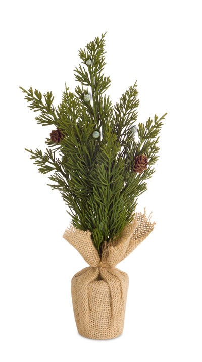 Mini Burlap Pine Tree, Set of 6 (15"H)