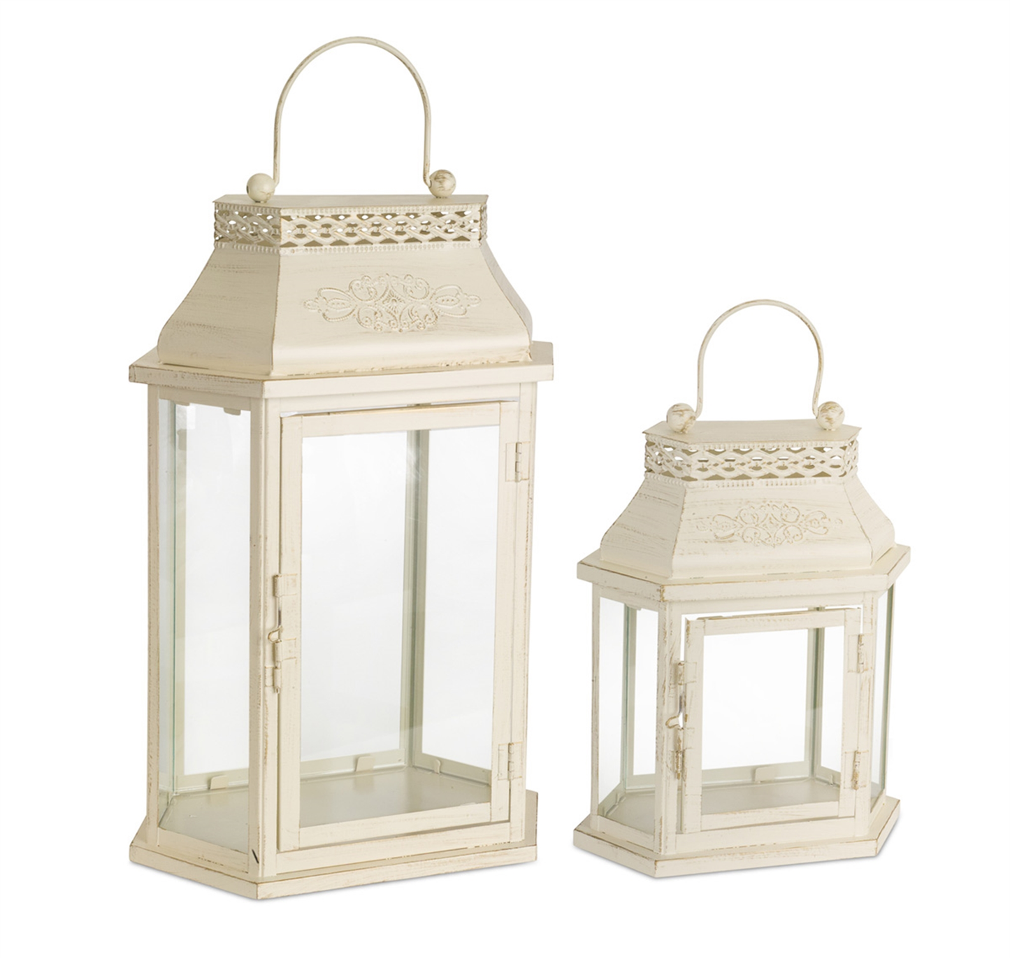 Metal & Glass Lantern, Set of 2 (10.5"H, 17"H)