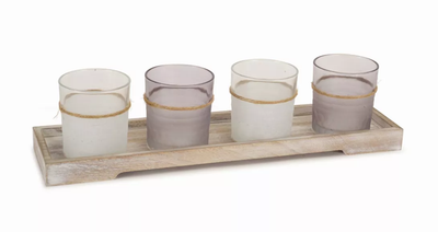 Candle Garden (Set of 2) 3.25"H Glass, includes Tray 15"L Wood