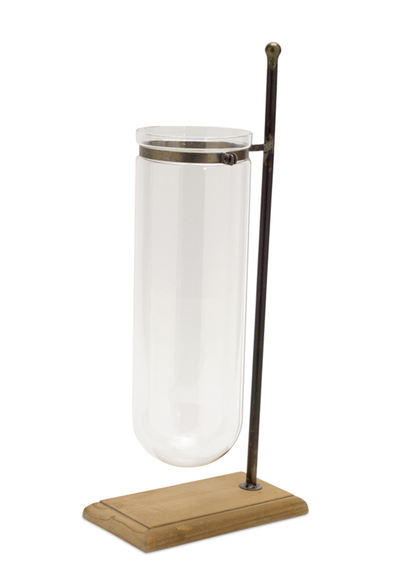 Vase on Stand (Set of 2) 17.5"H Glass/Wood/Metal