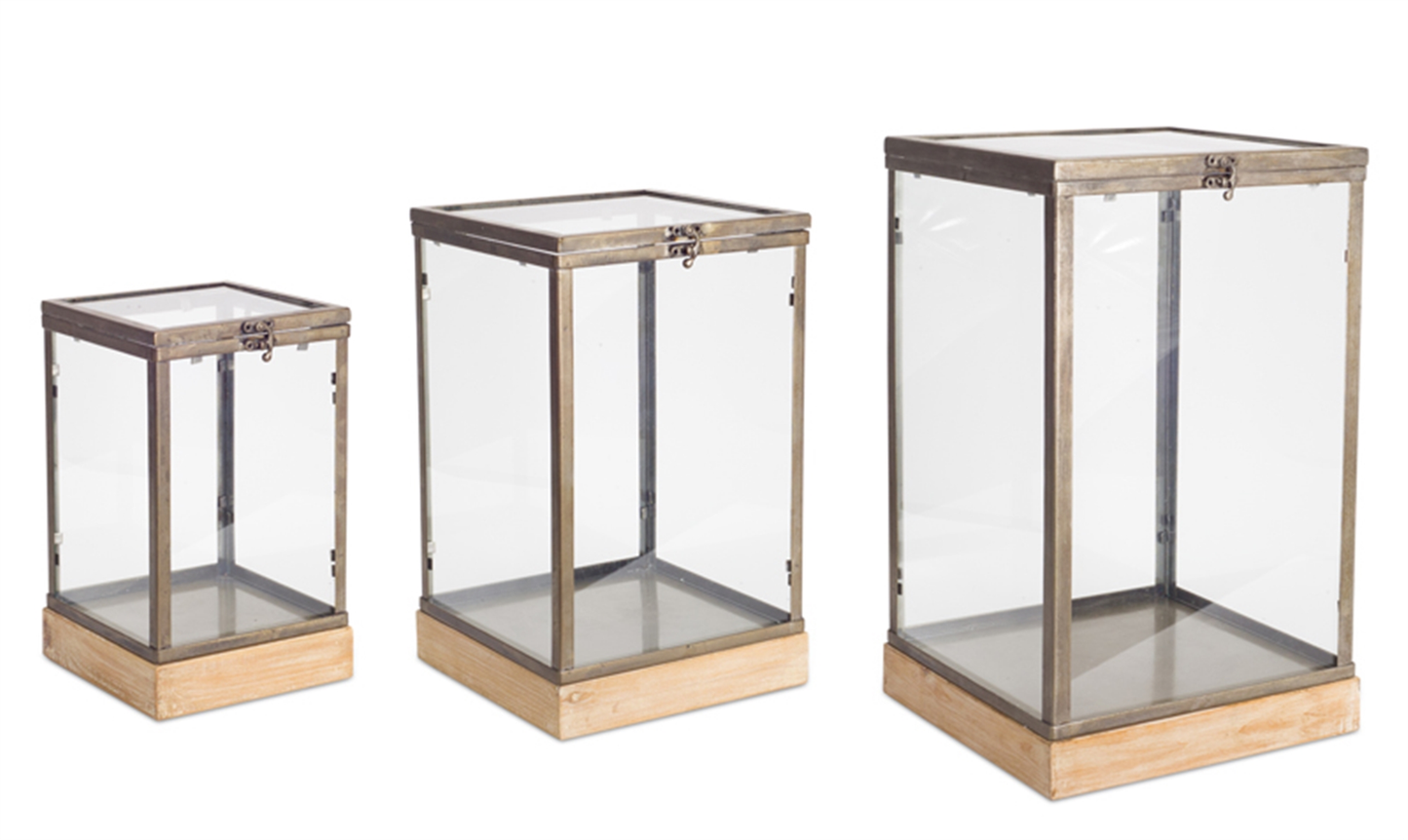 Cube (Set of 3) 13"H, 16"H, 19.5"H Glass/Metal
