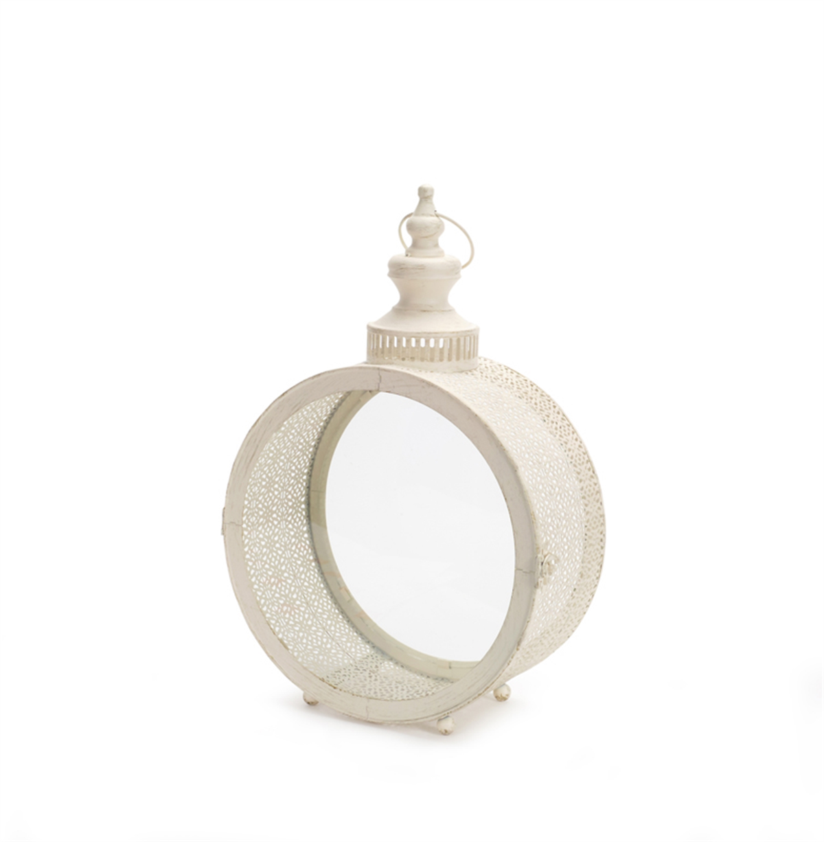 Punched Metal & Glass Lantern, 17.5"H (Design B)