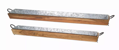 Wood & Iron Decorative Trays, Set of 2