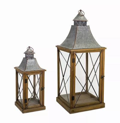 Wood & Metal Lanterns, Set of 2 (22"H, 33.5"H)