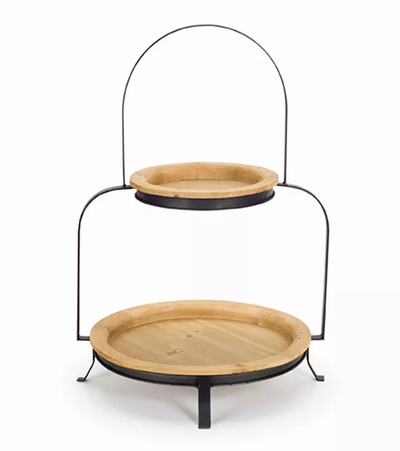 Double Compartment Wood & Metal Tray, 23.75"H