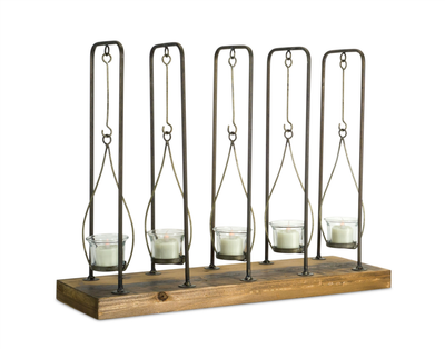 Melrose Wood, Metal & Glass Votive Holder, 19.75" W