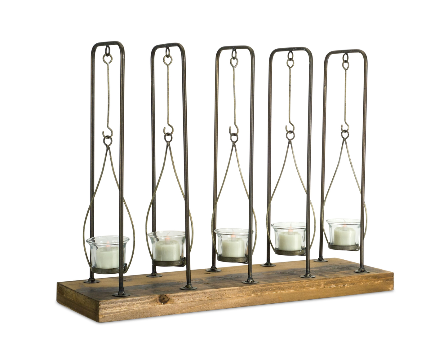 Melrose Wood, Metal & Glass Votive Holder, 19.75" W