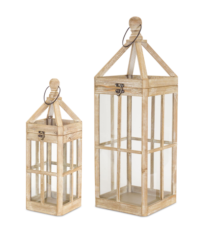 Weathered Wood and Glass Lantern Set of 2 - Melrose