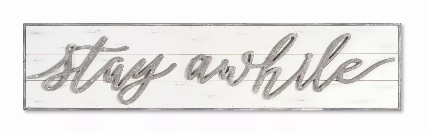 "Stay Awhile" Wood Wall Sign (48in)