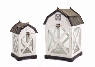Barn-Shaped Wood Lantern Set of 2 - Melrose Decor