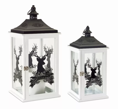 Merry Christmas Wood Lantern Set of 2 - Melrose