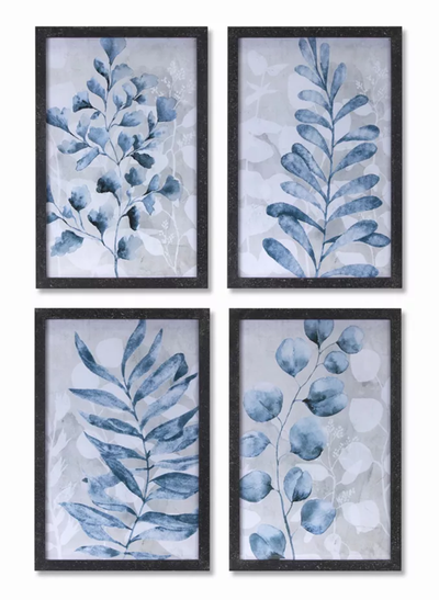Indigo Foliage Wall Art Prints, Set of 4