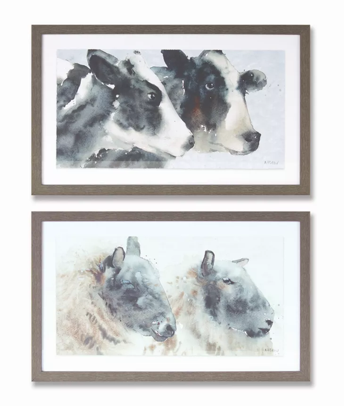 Cow & Sheep Wall Art Prints, Set of 2