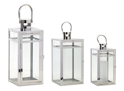 Stainless Steel and Glass Lantern Set of 3 - Melrose