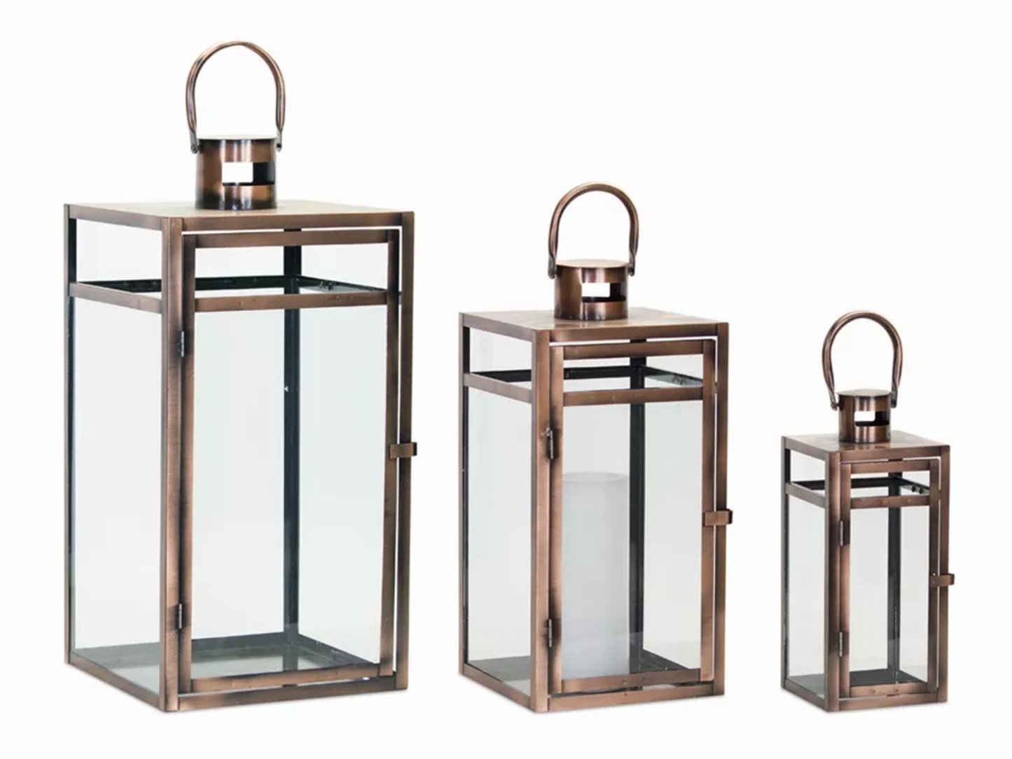 Copper Metal and Glass Lantern Set of 3 - Melrose