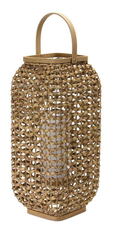 Melrose Wicker & Glass Lantern, 20"H