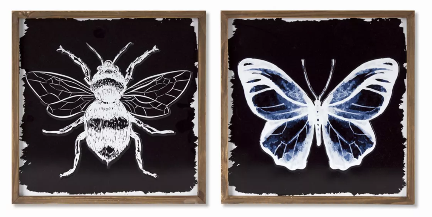 Framed Bee & Butterfly Wall Art Set of 2, 12"