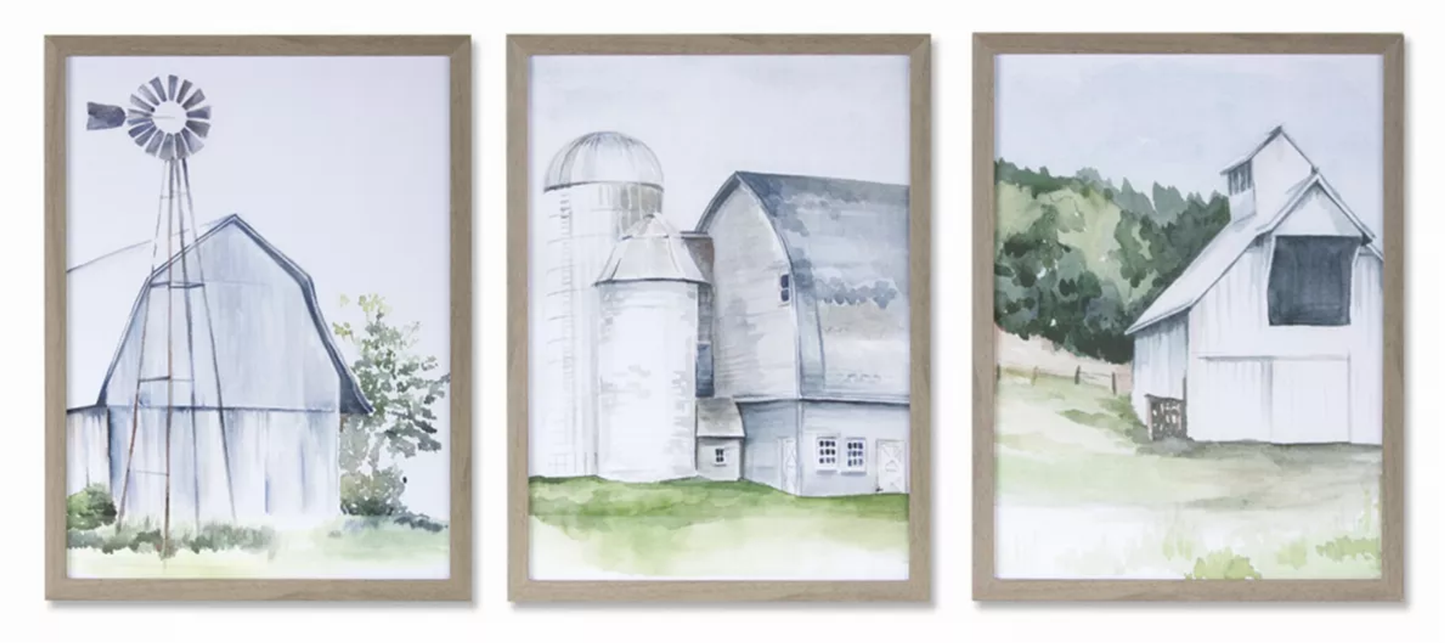 Framed Farm Wall Art Set of 3, 11.5"