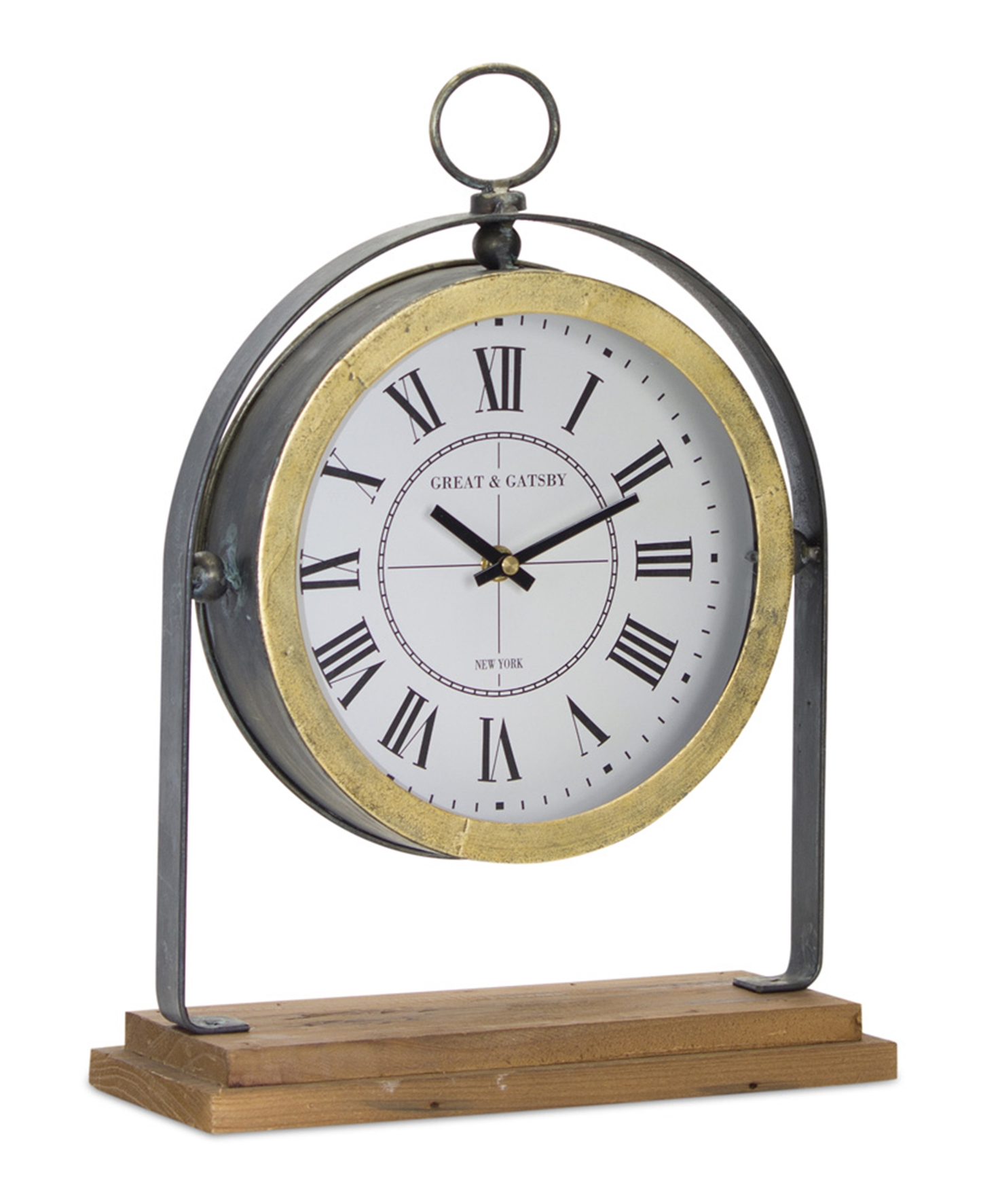 Iron and Wood Table Clock on Stand 15.5" - Melrose